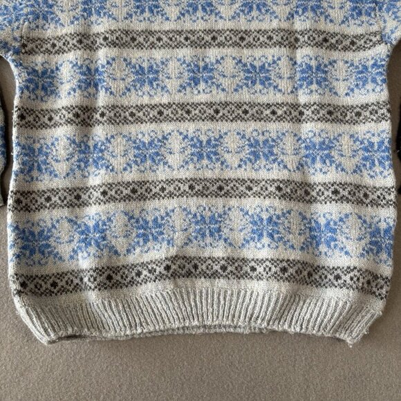 Handmade Knit VTG Fair Isle Wool Blend Nordic Ski Sweater Grey Blue S/M Outdoors - Picture 9 of 12